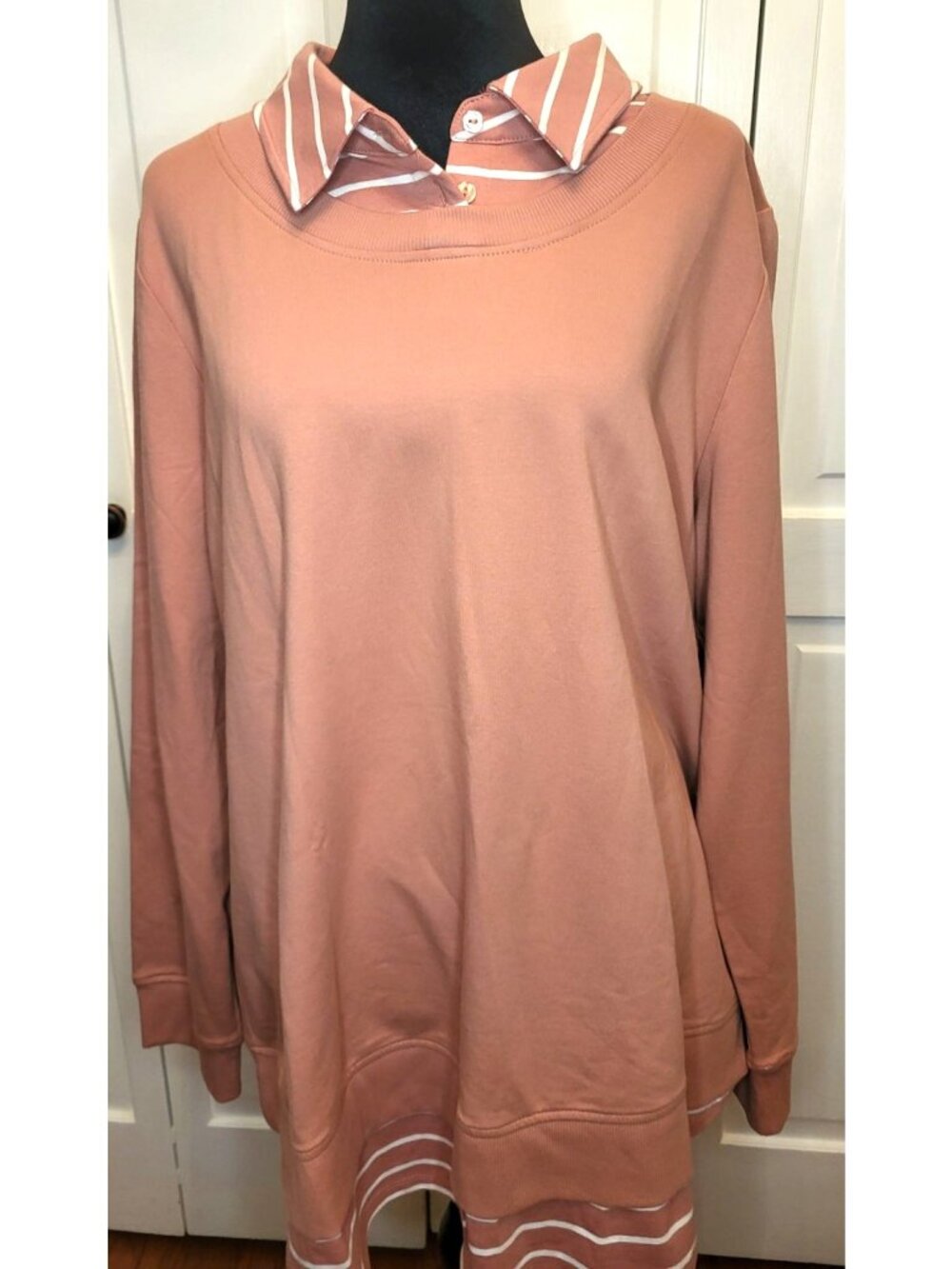 NWOT D & Co Blush Layered Look French Terry Sweater XL Preppy Business Casual